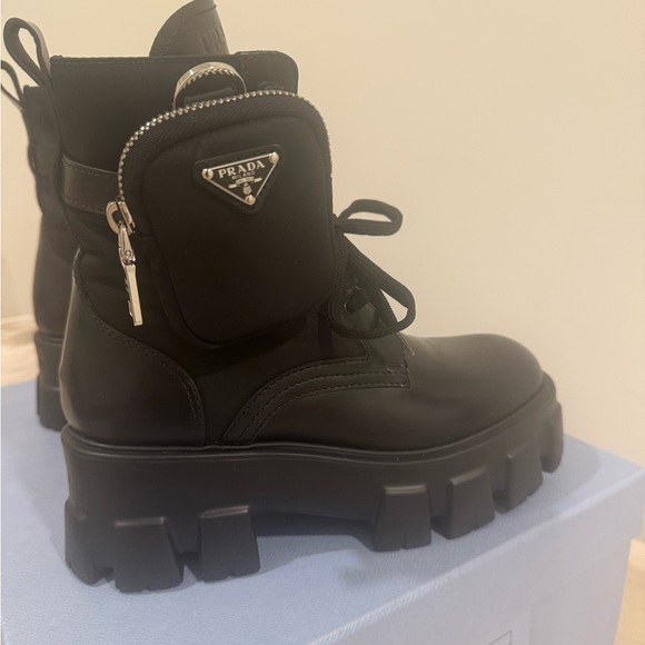 Prada Monolith Pouch-Detail Leather and Nylon Boots in Black Size 37 - Picture 9 of 12